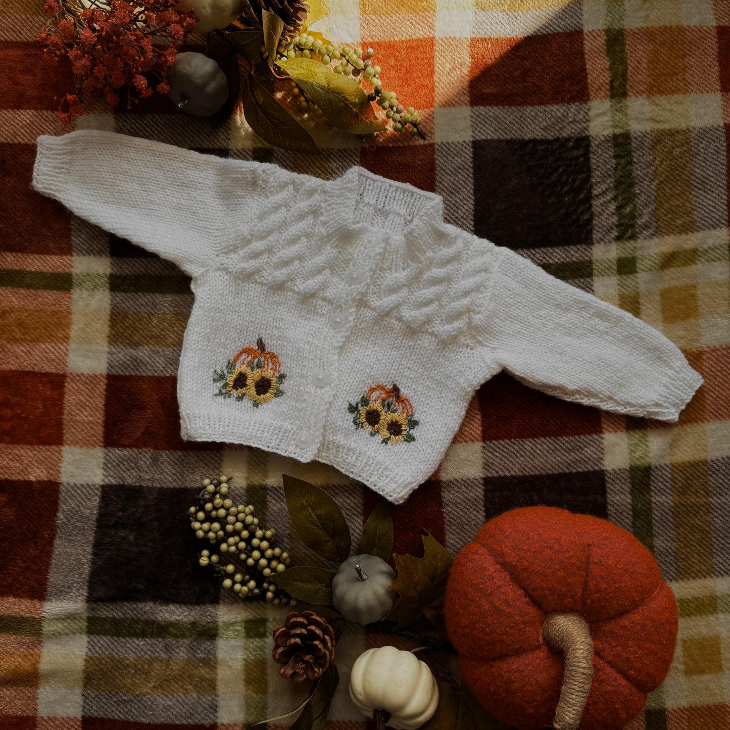 Pumpkin and sunflower cardigan