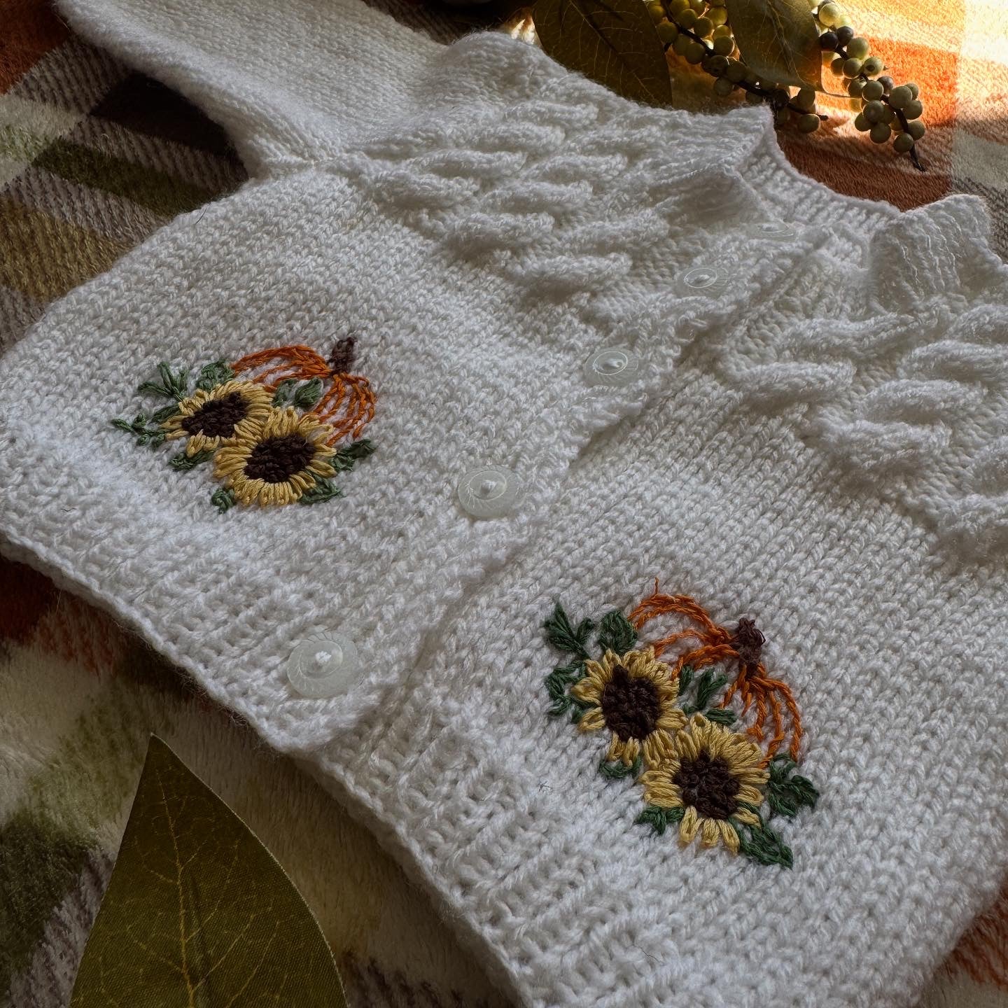 Pumpkin and sunflower cardigan